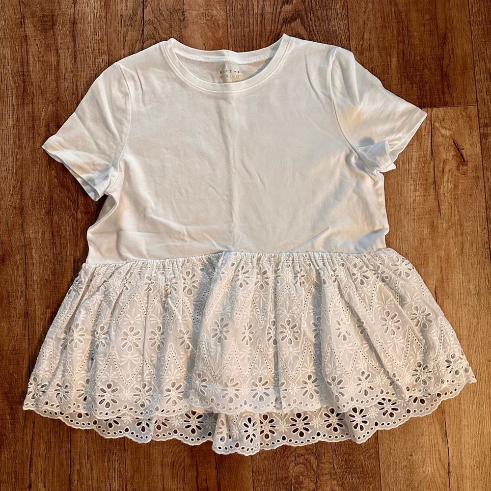 Broome Street White Short Sleeve Peplum Top XS